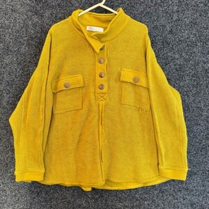 FP Beach Mustard Yellow Textured Pullover Shirt Jacket Women's L